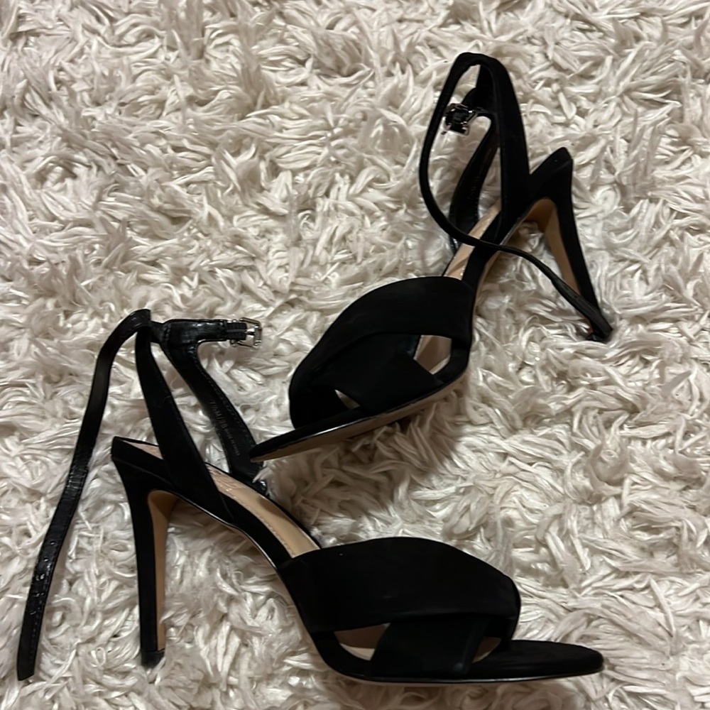 Vince Camuto Suede Leather Black Sandals Heels - sandal heel